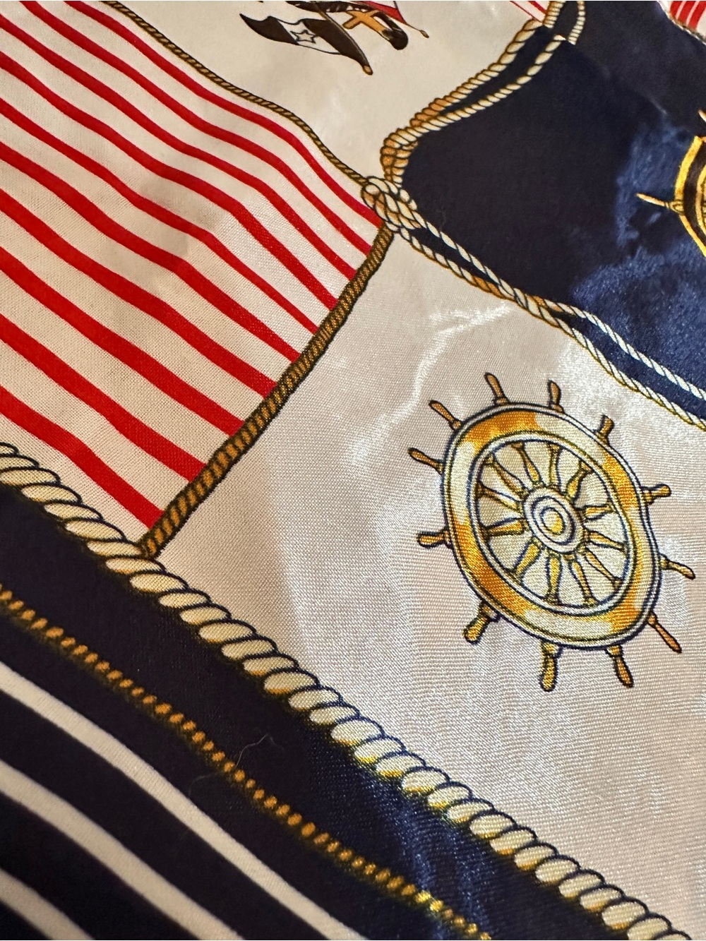 Vintage Nautical Stripe silk effect scarf - Navy, Red, White - Picture 7 of 7